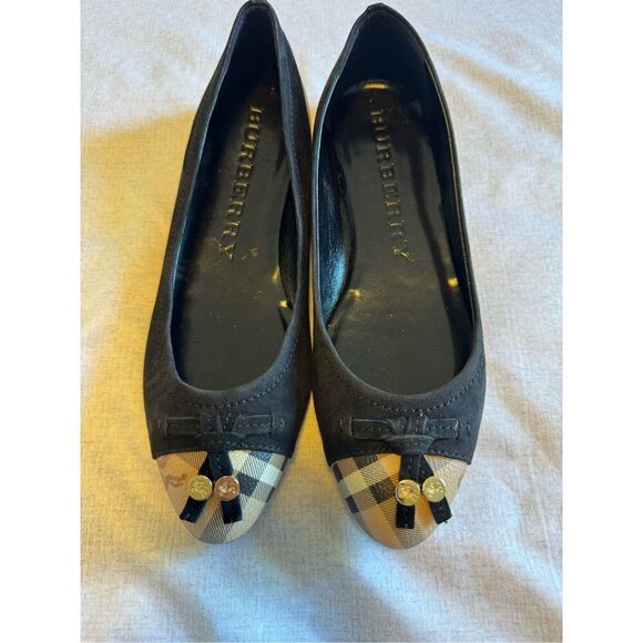 Burberry size 8.5 haymarket Yates black plaid ballet flats shoes - EUC - Picture 1 of 8